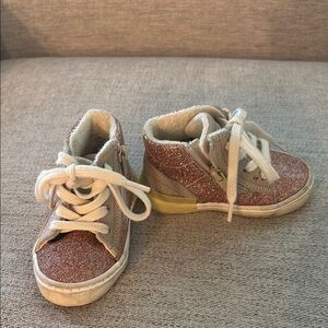 Zara Pink and Yellow High-Top Sneakers with White Laces